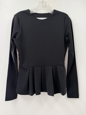 Susana Monaco Women’s Black Vista Long Sleeve Pleated Peplum Top Size Large